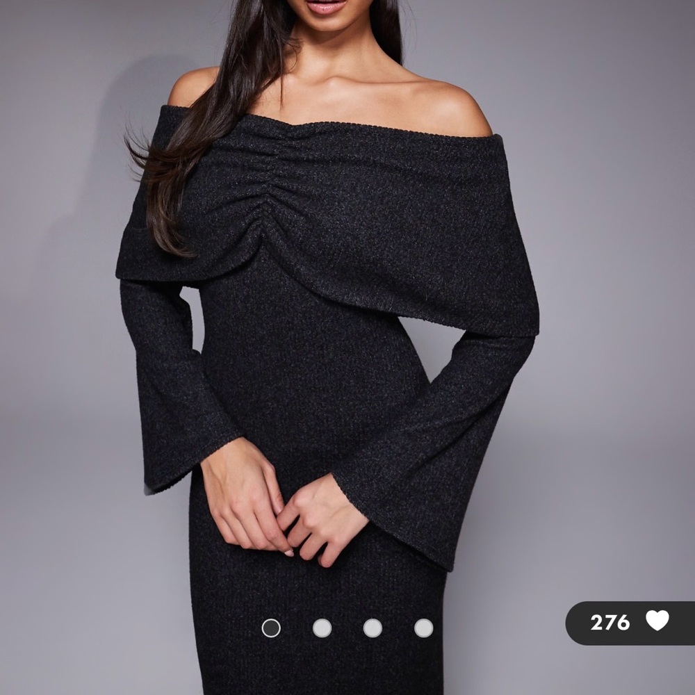 ASOS Off-Shoulder Charcoal Maxi Dress